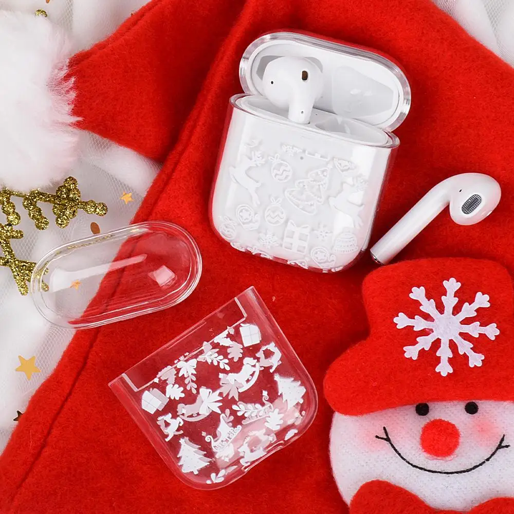 For Air Pods Super Cute Cartoon Christmas Transparen Bluetooth Wireless Earphone Cases For Apple AirPods 1 2 Hard PC Cover Box