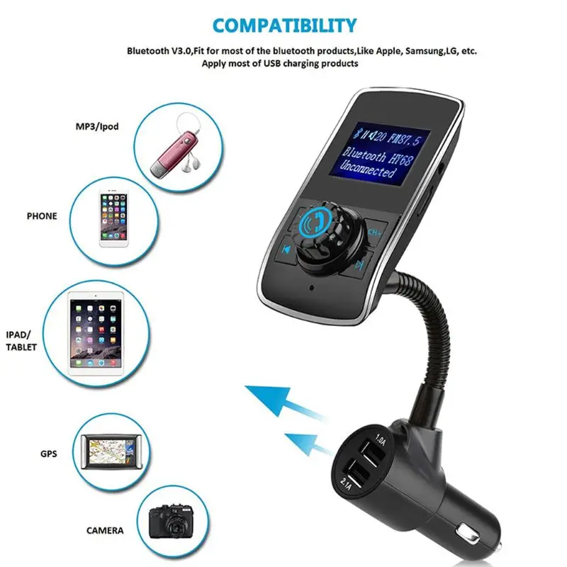Bluetooth fm-передатчик Беспроводная радиостанция адаптер USB Автомобильное зарядное устройство Handfree MP3 музыкальный плеер цветной экран дисплей