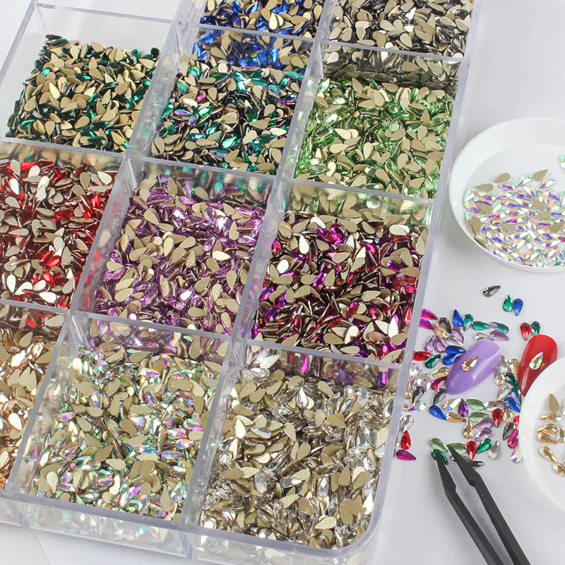 20pcs 3D Flatback Drop Horse Eye Nail Art Beads Colorful Glitter  Rhinestones Flat Shaped Acrylic Beads