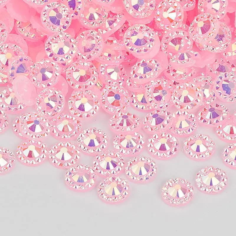 JUNAO, 4, 5, 6 мм, золотые полимерные Цветочные Стразы с плоской задней стороной, камни для ногтей, DIY, Кристальные наклейки, 3D украшения для дизайна ногтей - Цвет: Light Pink AB