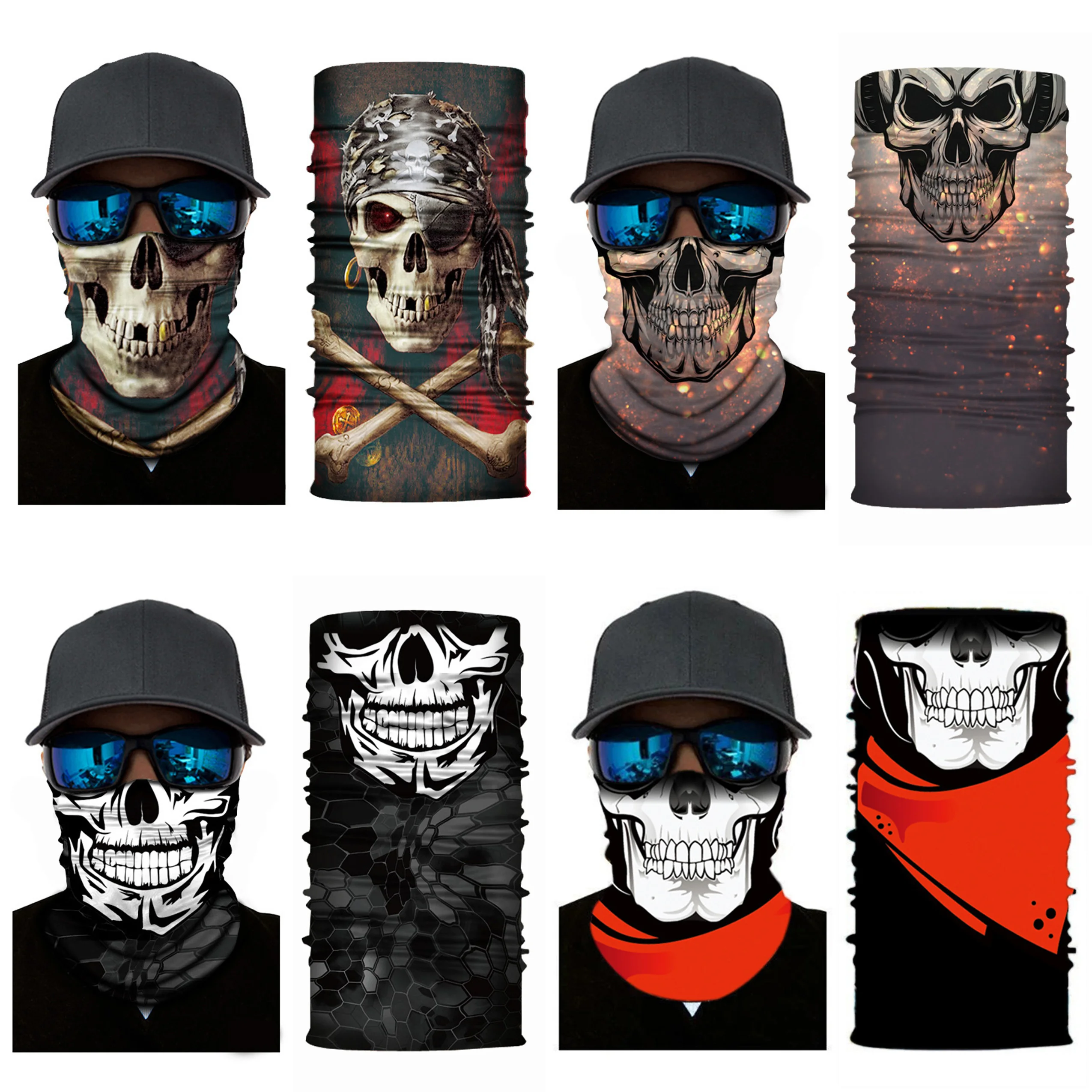 

3D Skull Printed Summer Sports Scarf Polyester Bike Headwear Anti-UV Breathable Running Bandana Protection Outdoor Cycling Scarf