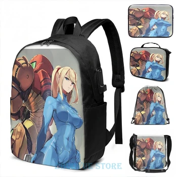 

Funny Graphic print Metroid (3) USB Charge Backpack men School bags Women bag Travel laptop bag