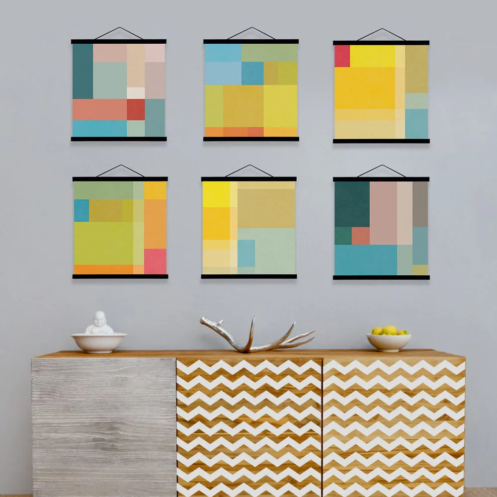 

Mild Art Abstract Geometry Color Texture Jigsaw Puzzle Color Block Living Room Library Multi-Solid Wood Axis Hanging Painting a