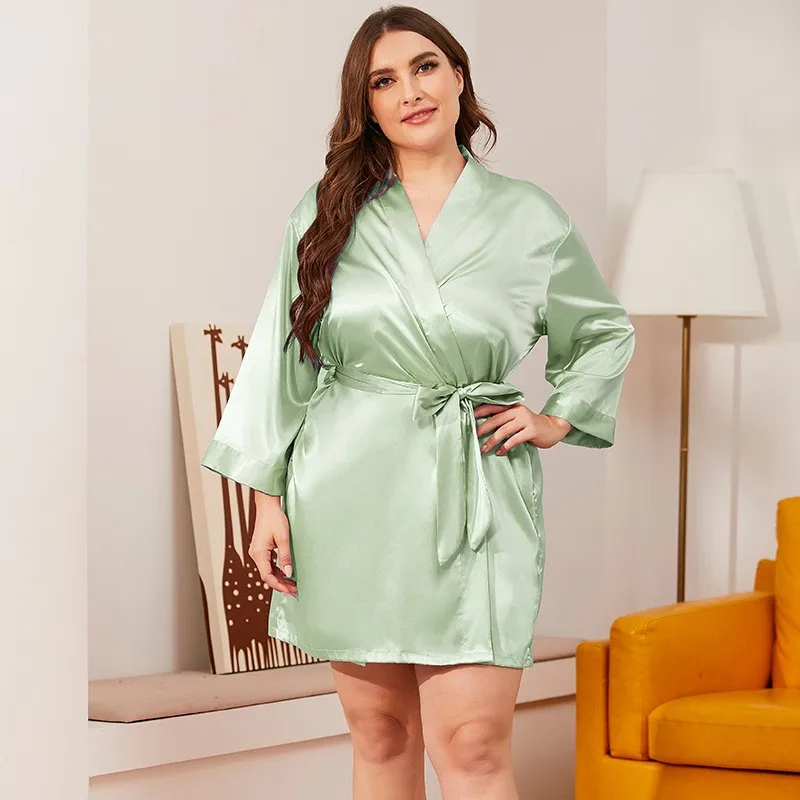 Oversize 3XL Lady Sexy Kimono Bathrobe Robes Solid Sleepwear Female Lounge Wear Home Dressing Gown Bridal Wedding Robe Gown
