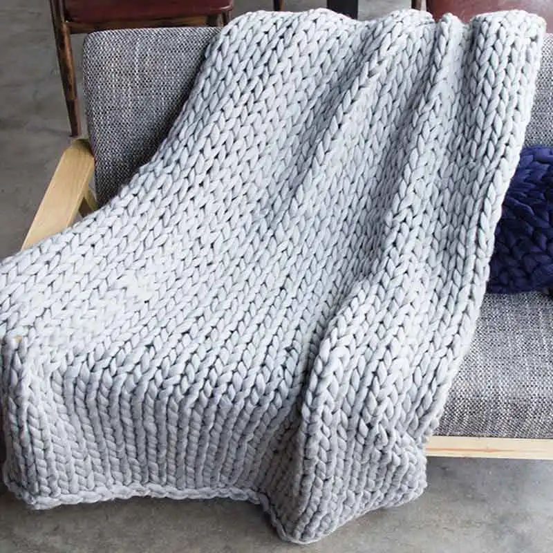 light gray Зимнее одеяло ручной вязки, одноцветное, мягкое, плотное, смешанное, не скатывается, одеяло для дивана, кровати, рождественские украшения для дома - Цвет: light gray