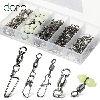 

DONQL 100pcs/ Set Mixed Swivels Fishing Connector Interlock Buckle Rolling Solid Rings Connector Luminous Beads Fishing Tackle