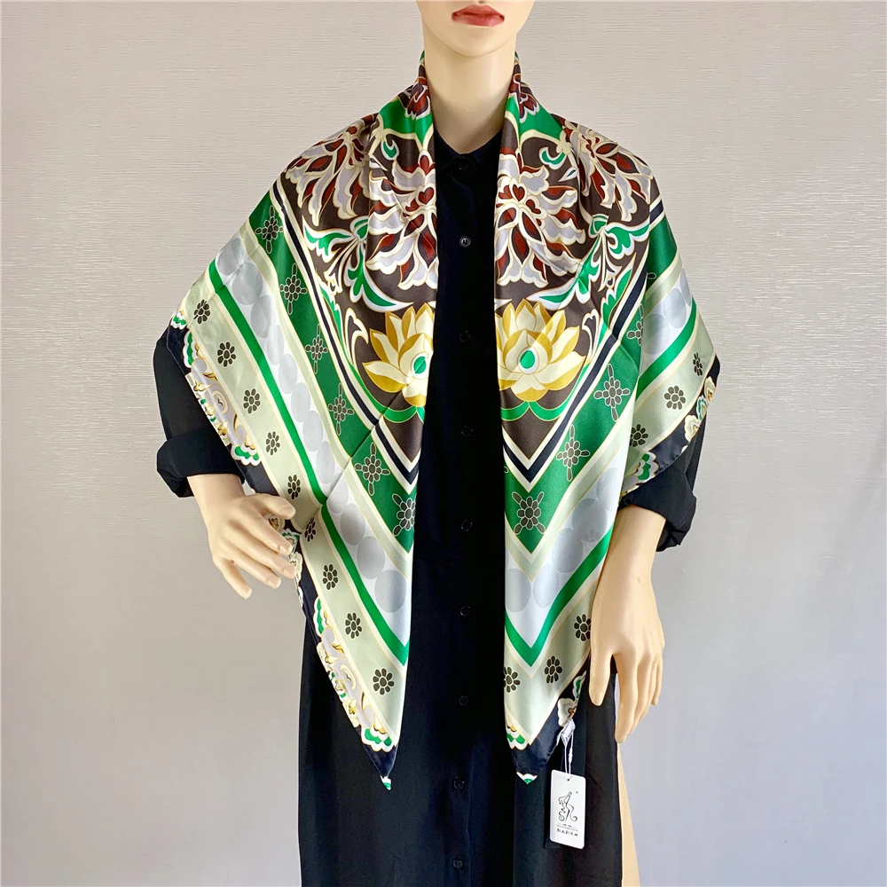 

DUNZHIYUN Dunhuang Culture Silk Drape Women's Scarf Flower Print Square Towel Silk Road Luxury Female Shawl Costume Accessories