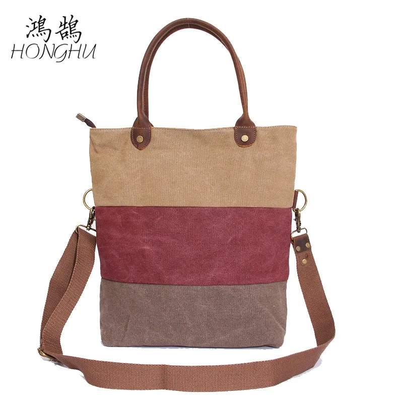 

New Style Women's Canvas Bag Horse Leather Strap Crossbody Bag Women's Handbag