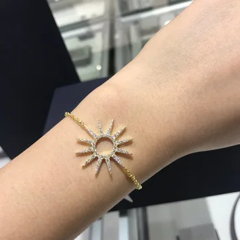 

Trendy Yellow Gold Colors Sun Charm Bracelet Micro Cubic Zirconia Sunflower Gear Adjust Chain for Women Fine Brand Jewelry