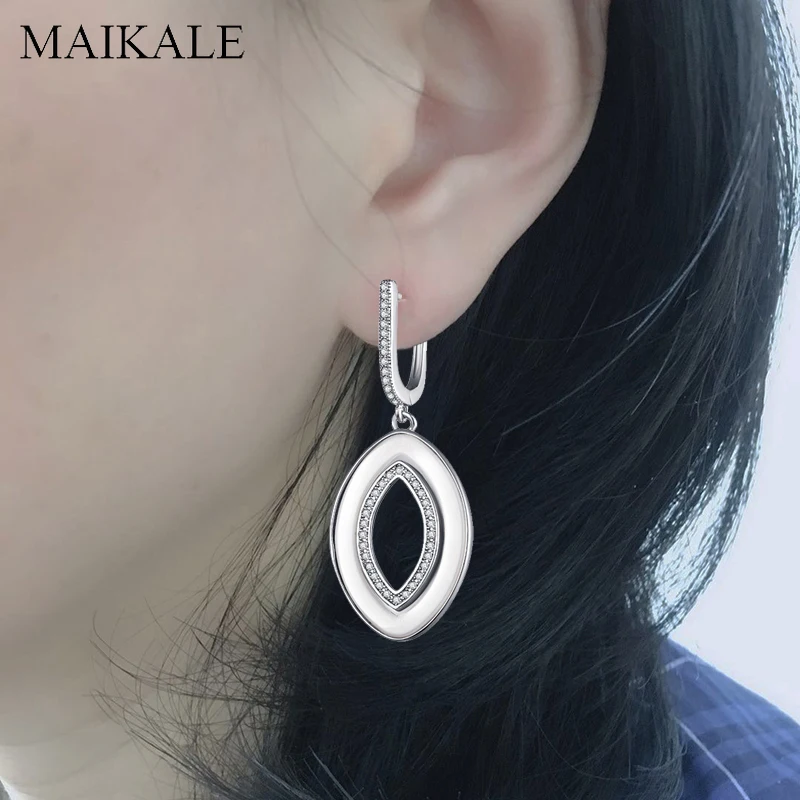 Женские керамические серьги-подвески MAIKALE, простые черно-белые серьги с фианитом золотистого/серебристого цвета, модные ювелирные изделия для подарка девушке