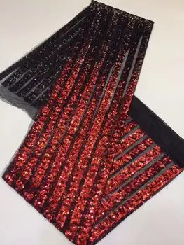 

2020 Sequin Lace Fabric Mesh RED Color African Embroidery Sequence Nigerian French Party Latest High Quality Tulle Hot Sale