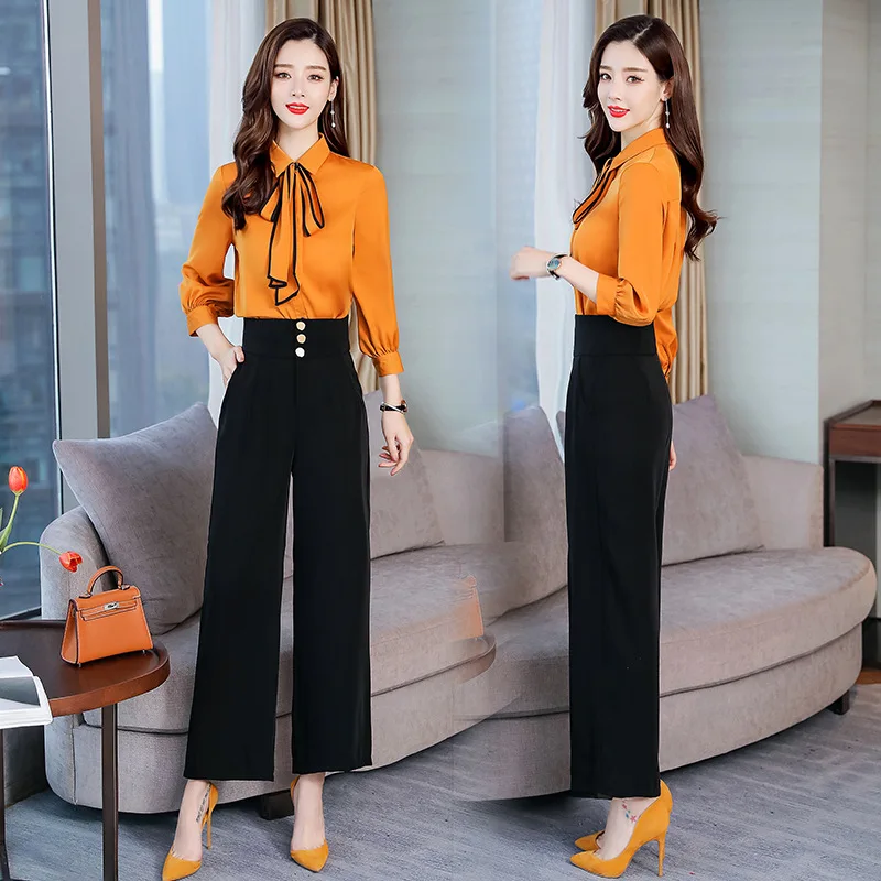 

2019 Spring Fashion Elegant Versatile Fold-down Collar Simple Solid Color Set/Suit Skirt