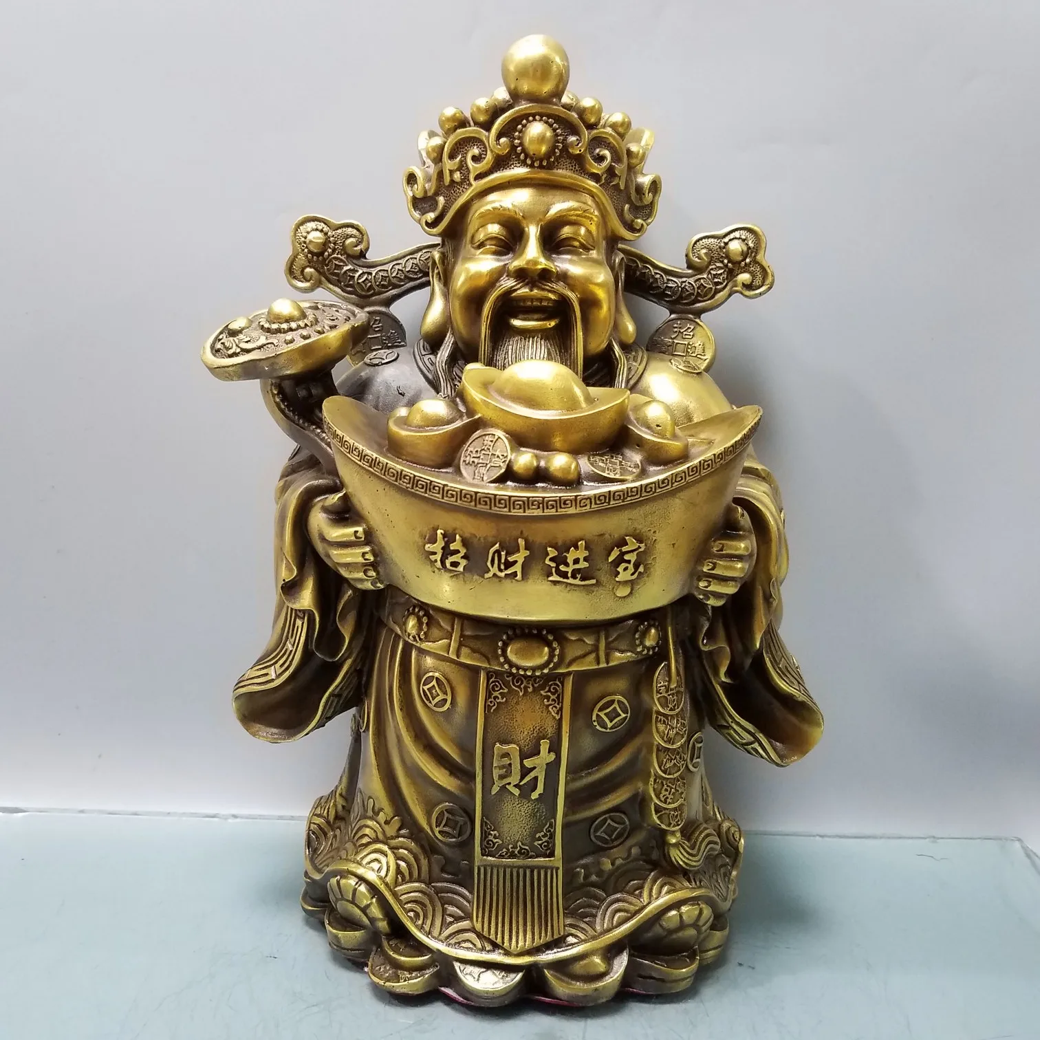 

13"Tibetan Temple Bronze God of Wealth Buddha Statue Yuan Bao Wen God of Wealth The god of wealth Implication Lucky fortune