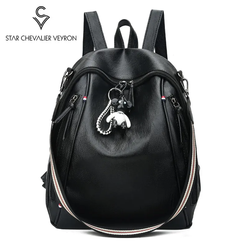 

SCV 2020 Women Multifunction Bakcpack Color Matching Wild Fashion Leisure Travel Bags Student Book Bag Leather Backpacks Black