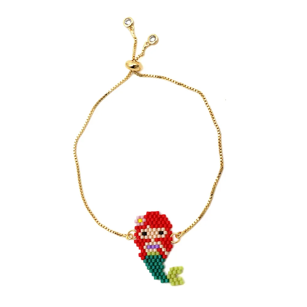 JOYE милый мини браслет с фигуркой панды тонкие веревочные браслеты регулируемый для женщин Детский Браслет Дружбы бижутерия - Окраска металла: Mermaid