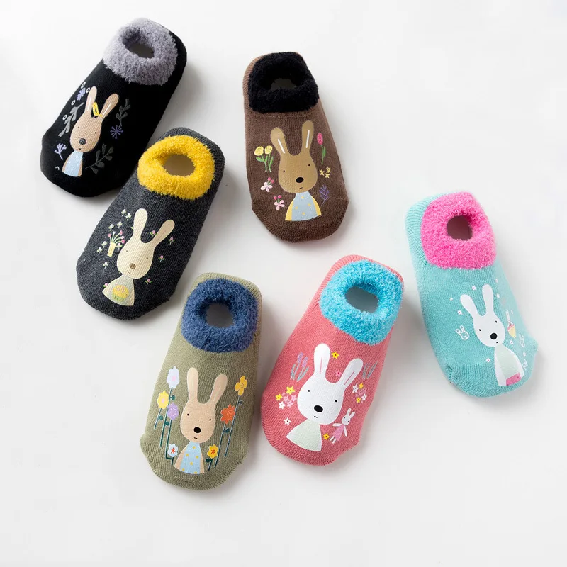 Осенне-зимние махровые утепленные нескользящие носки-тапочки для малышей хлопковые носки с рисунками детские носки-тапочки нескользящие носки для малышей