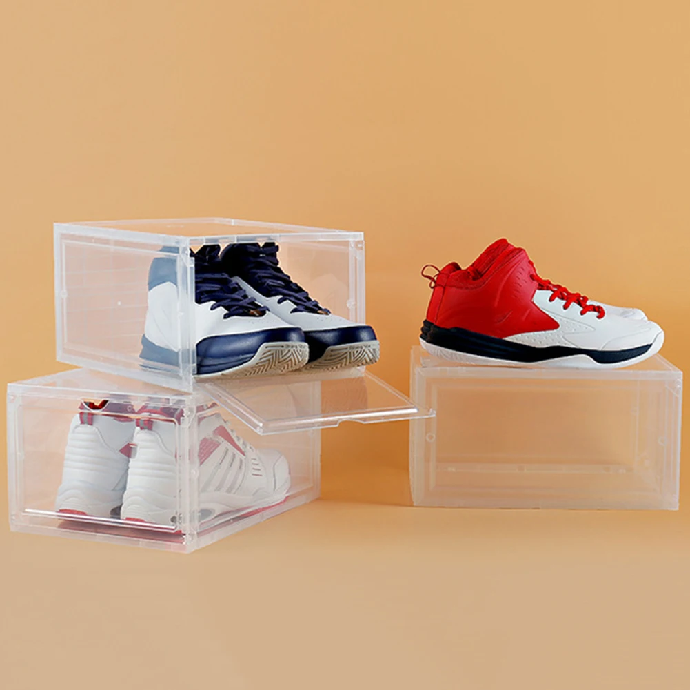 Пластиковые прозрачные пластиковые коробки для хранения обуви раскладушка Штабелируемый ящик чехол для защиты обуви от пыли контейнер для хранения Органайзер