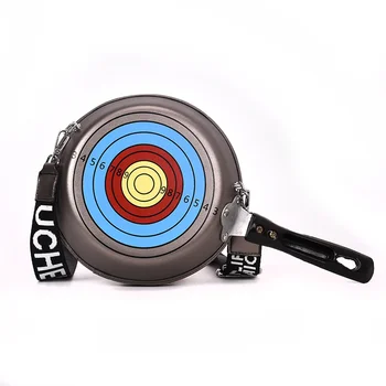 

Personality Fun Pan Shape Crtoon Print Round Pu Leather Shoulder Bags Women Handbag Purse Street Ladies Crossbody Messenger Bag