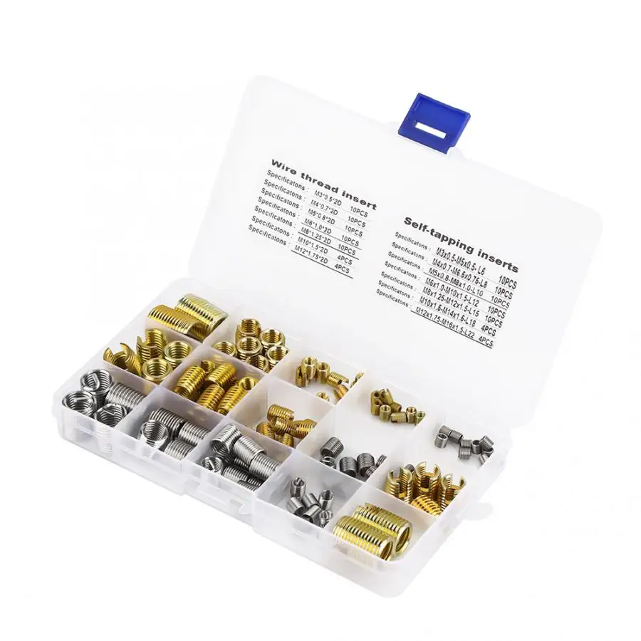 

Stainless Steel Insert For Hardware Repair tools 116Pcs Self Tapping Thread Slotted Inserts & Steel Wire Thread Inserts Kit Set