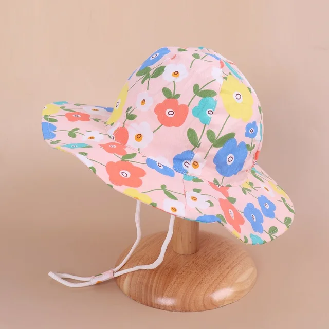 Summer Children Cotton Cartoon Bucket Cap For Boys Printing Floral Baby Girls Sun Hat Flower Kids Bonnet colorful flower