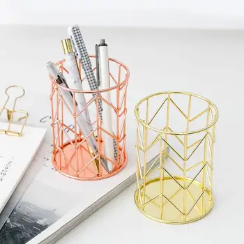 

Stainless Steel Rose Gold Storage Box Cosmetic Case Pen Holder Domestic Desktop Stationery Cosmetics Storage Basket Fashionable