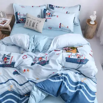 

Blue Cartoon Sailboat Duvet Cover 220x240 Pillowcase 3PcsQuilt Cover 175x220 Bed CoverBlanket Cover King Size Bedding Set 2020