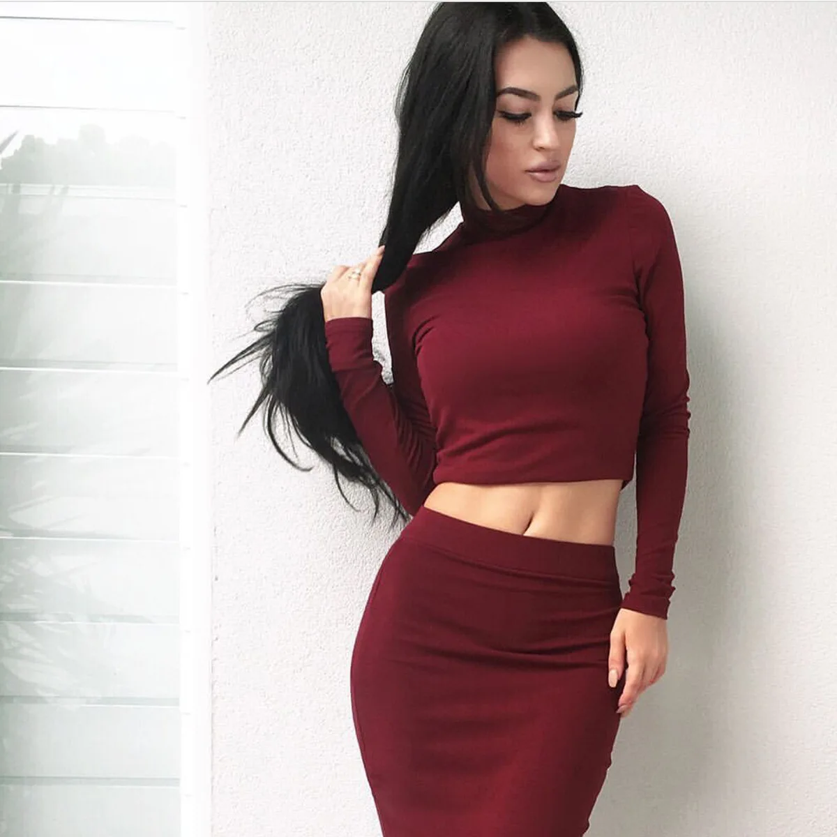 

Designer New Good Summer Women's Party Sexy Autumn Long Sleeve High Neck Two Piece Hot Sale Dress