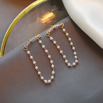 

New Korean Pearl Vintage Simulated-pearl Geometric Drop Earrings For Women Sweet Temperament Tassel Party Pendiente