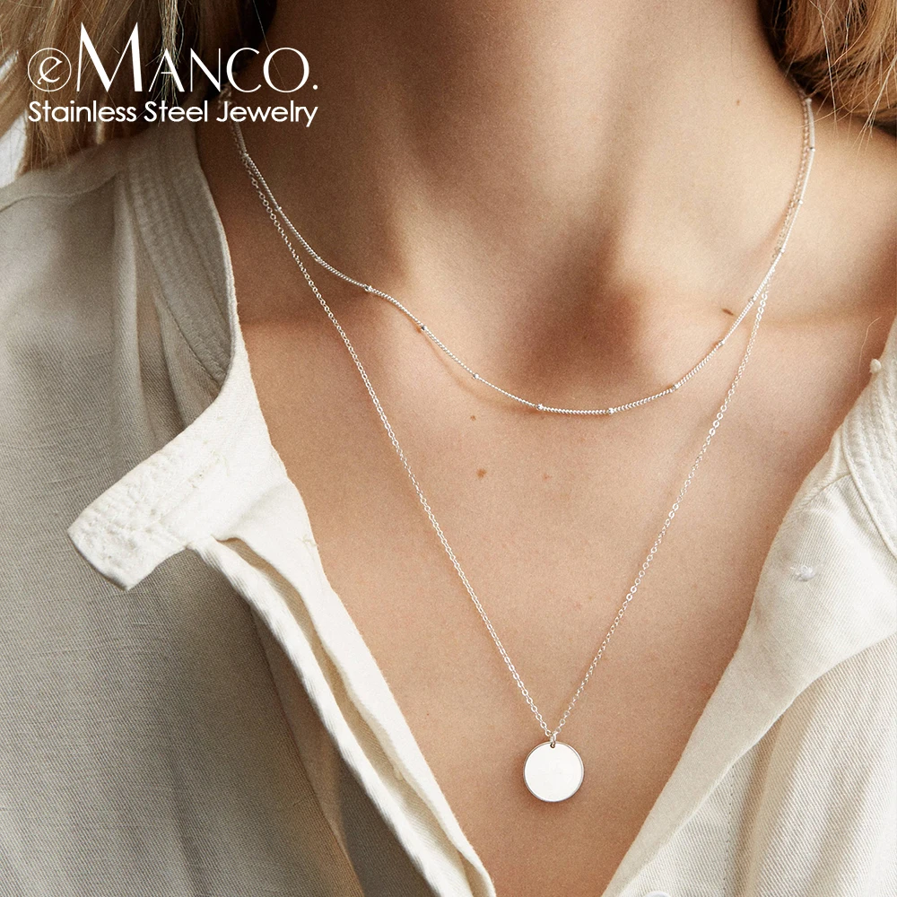 eManco 316L Stainless Steel Necklace Ladies Personalized Letter for women Simple Multilayer Chokers Gift | Украшения и аксессуары