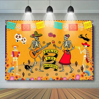 

Dia DE Los Muertos Halloween Background Dance Party Fiesta Skull Backdrop Desert Birthday Party Photography Photocall
