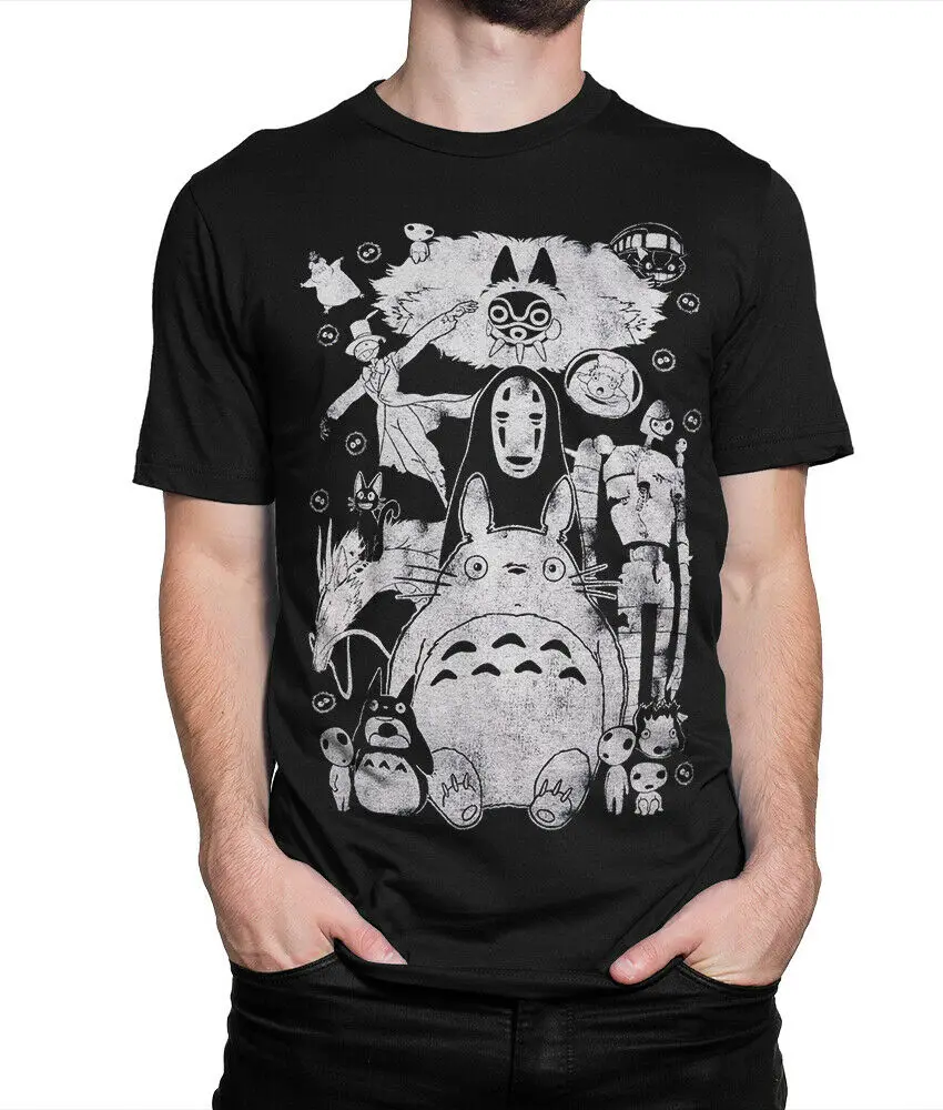 Studio Ghibli Movies Vintage T-shirt Totoro Spirited Away Mononoke Miyazaki Tee New Arrival Men T Shirt Cotton Tshirt | Мужская одежда