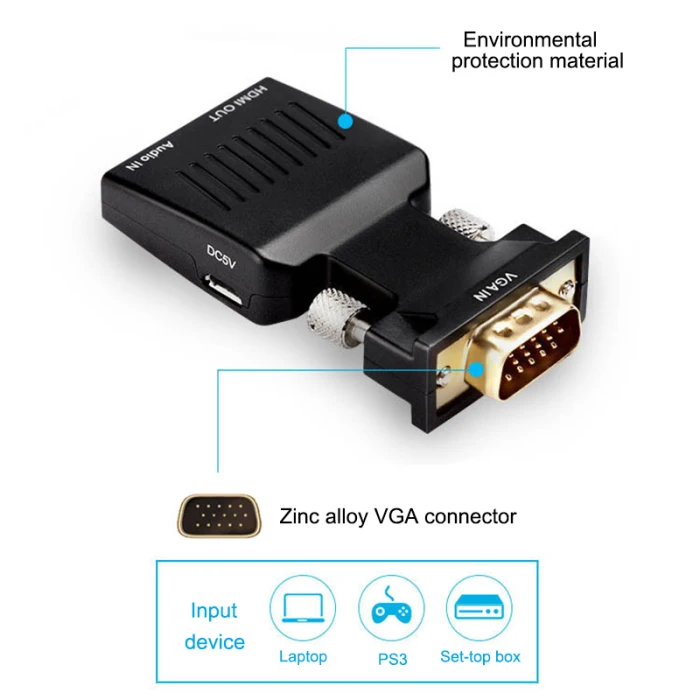 VGA в HDMI адаптер 1080P конвертер «Папа-мама» с 3,5 мм аудио вход