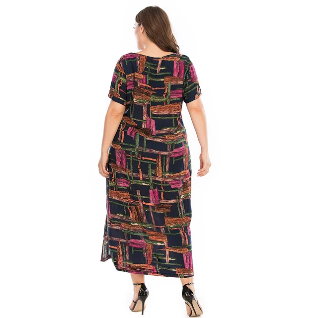 Plus Size Dressr V Neck Short Sleeve Colorful Plaid Print 5
