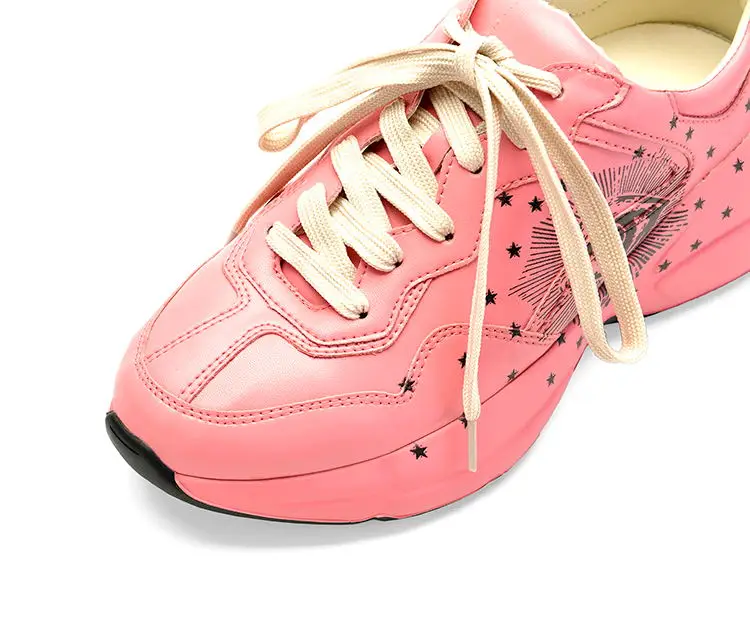 Розовые женские кроссовки; обувь с принтом глаз; ботинки с массивным каблуком на толстом каблуке; милые женские повседневные осенние кроссовки со шнуровкой