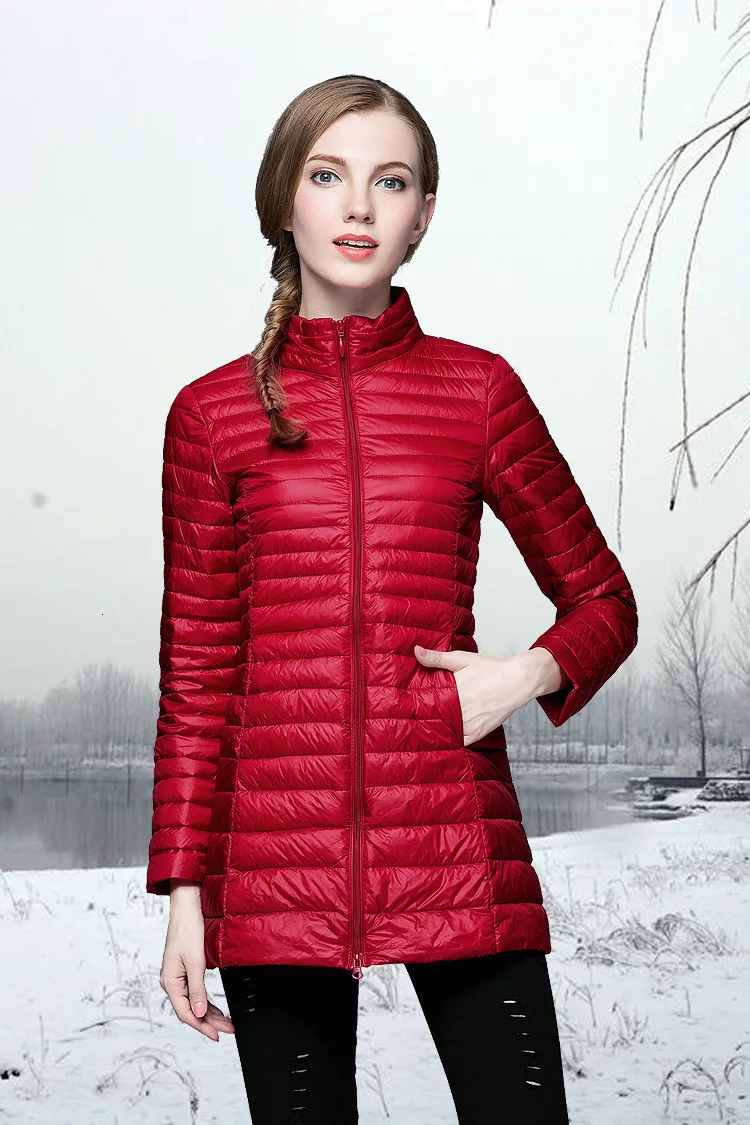 Однотонный ультра-светильник, пуховик для женщин, повседневный теплый зимний пуховик со стоячим воротником, женский тонкий пуховик большого размера, портативная верхняя одежда