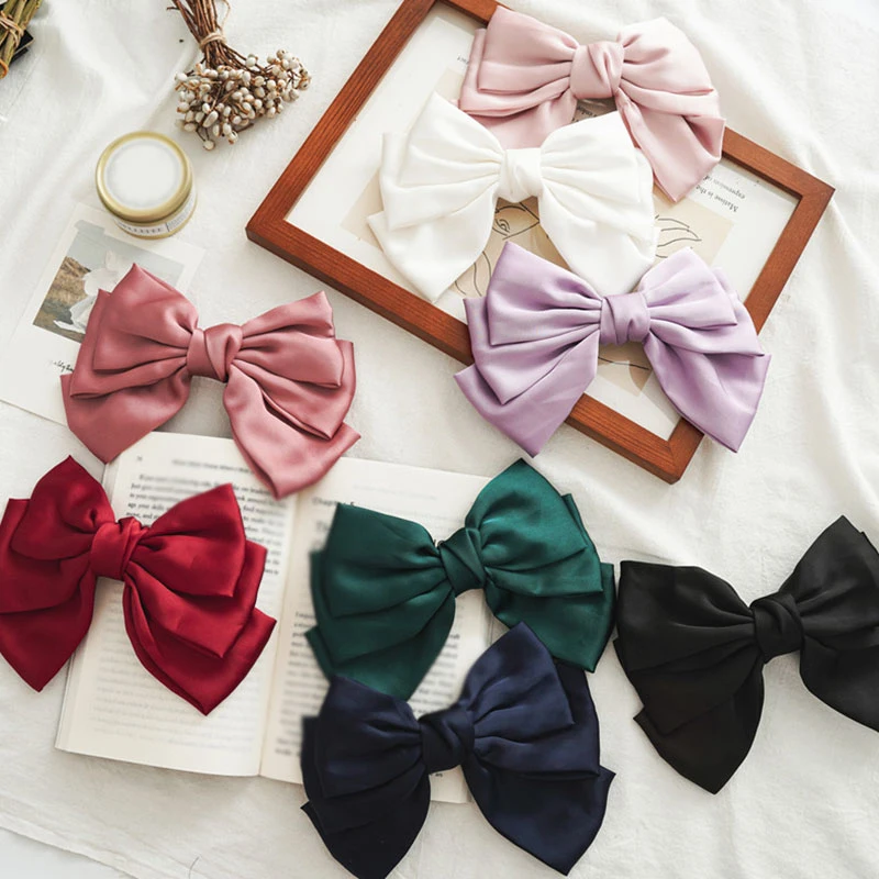 

Big Large Bow Hairpin Hair Ornament Cloth Fabric Metal Barrette Three Layers Solid Color Hair Ponytail Hair Accessories