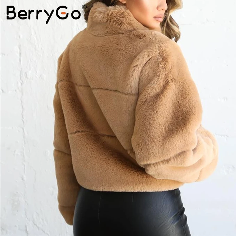 BerryGo, плотное пушистое пальто из искусственного меха, женское повседневное мягкое зимнее пальто на молнии, верхняя одежда, пальто из искусственного меха, уличная одежда, женские куртки