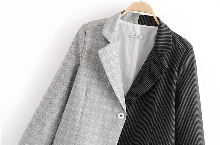 

2019 Europe And America Early Spring New Style WOMEN'S Dress Irregular Joint Pattern Contrast Color One-Button Casual Suit Jacke