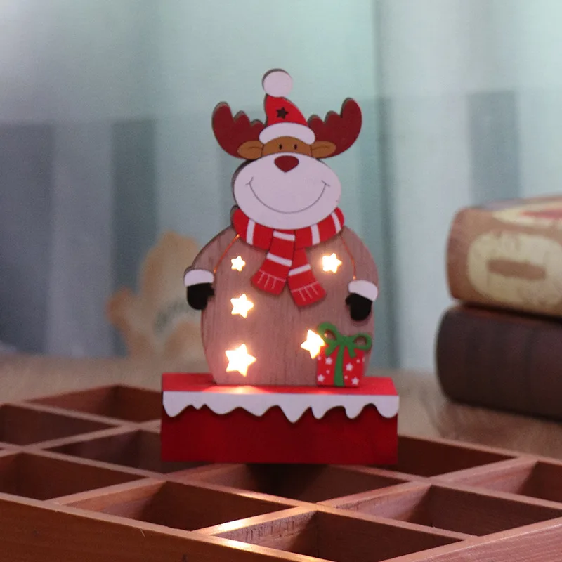 1 шт. Рождественские Подвески Деревянные светящиеся орнаменты рождественские новогодние вечерние украшения для домашнего магазина - Цвет: small elk