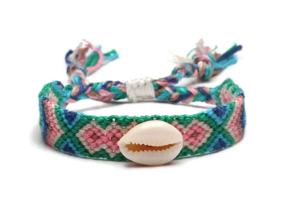 Boho Каури Seashell тканый браслет дружбы для женщин и мужчин Разноцветные нити веревки завязанные летние украшения для серфинга подарок ракушки - Окраска металла: Чистый золотой цвет