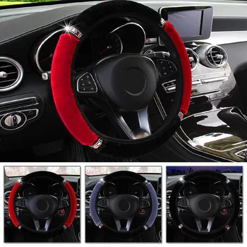 

Car Auto Shiny Rhinestone Plush Steering Wheels Covers Winter Elastic Protection