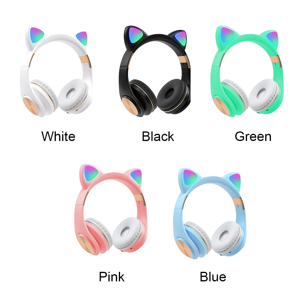 With LED Light Gaming Ergonomic Cat Ear Cute Wireless Bluetooth Headset Calling Glowing Noise Cancelling Stereo Sound Hands Free