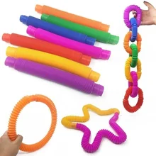 Tubes sensoriels longs pour enfants autisme, jouets anti Stress éducatifs pliants arc en ciel, paquet de jouets Fidget à presser