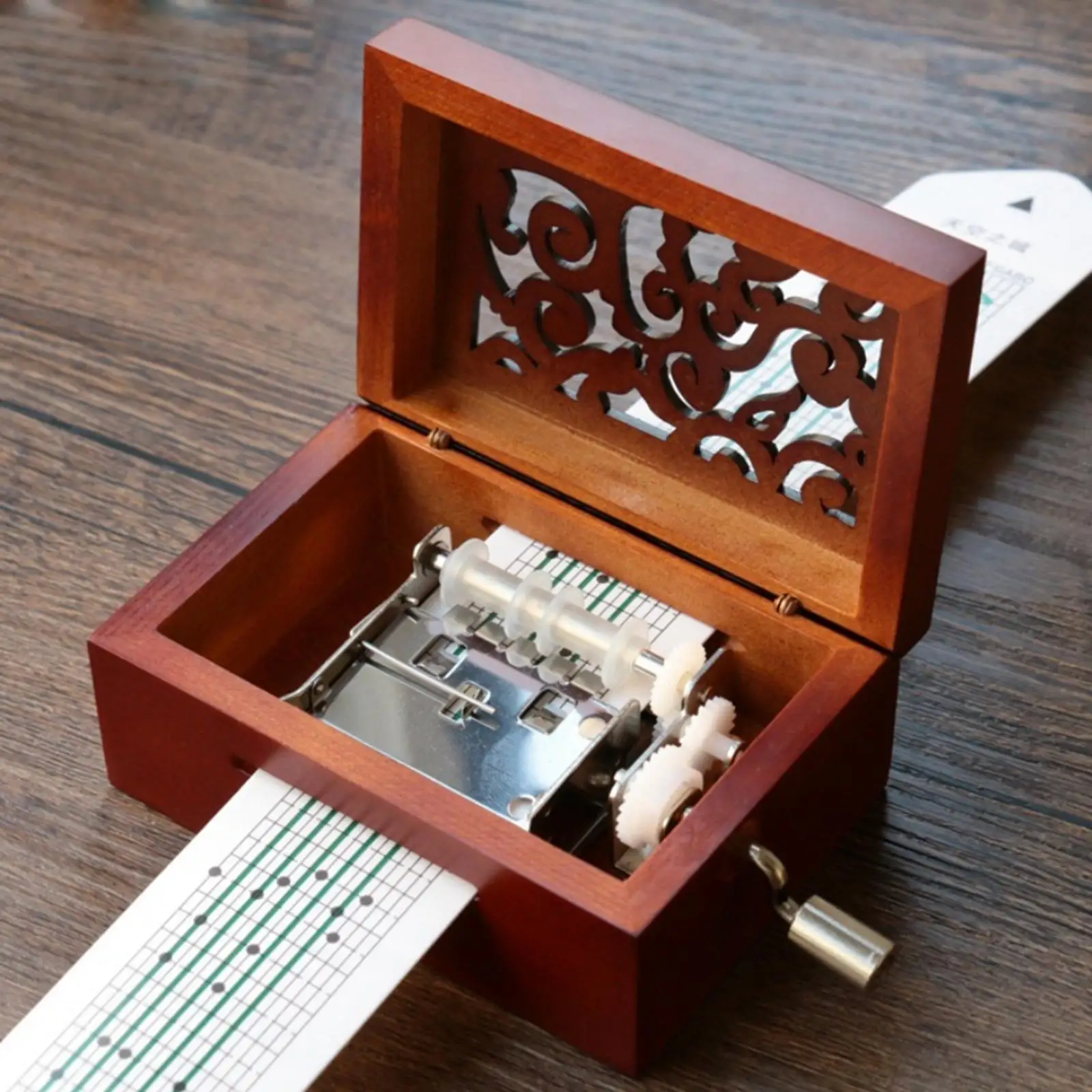 15 Tone DIY Hand-cranked Music Box With Hole Puncher and Paper Tapes Puncher Vintage Carved Wooden Box DIY Your Down Music Box 2