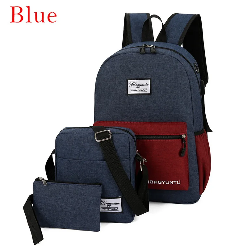 blue3 MoneRffi зарядка через usb холст рюкзак 3 шт./компл. Для женщин школьные женские школьные сумки, школьные рюкзаки для девочек-подростков человек Студент Книга сумка обувь мальчиков - Цвет: blue3