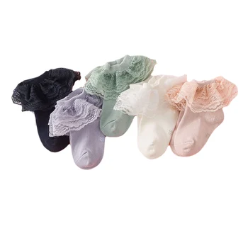 

Baby’s Lace Socks, Solid Color Soft Anklet with Pleated Ruffles for Infant, Kid, Little Girls, 1-12 Years