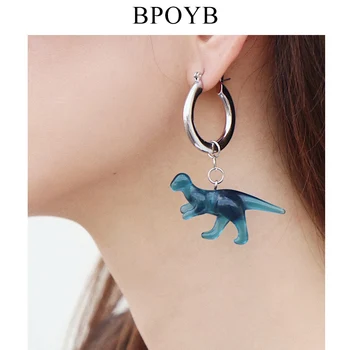 

BPOYB 2020 Summer Designer Jewelry Fashion Acrylic Dinosaurs Asymmetrical Dangle Earrings Crystal Blue Green For Women