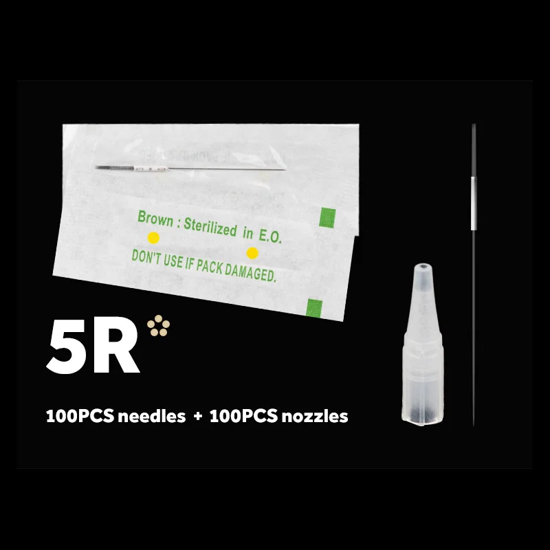 100 шт 1RL/3RL/5RL/5F/7F стерилизованное одноразовое перманентное Макияж иглы татуировки и колпачки для бровей комплекты косметики для татуажа 0,35X50 мм - Габаритные размеры: 5R set