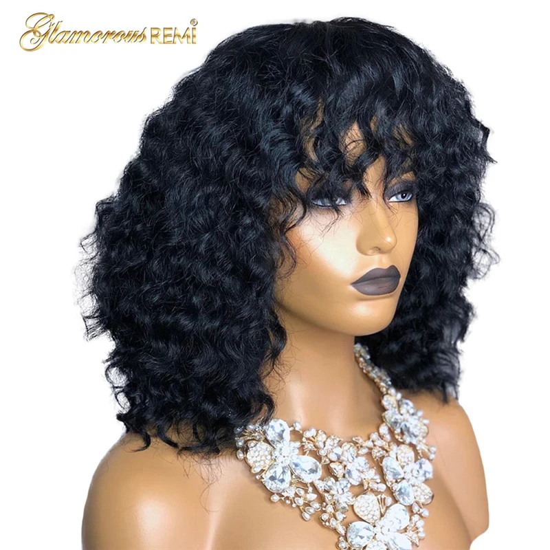 Best Deep Curly Short Bob Wig Pre Plucked With Baby Hair Short 13*4 Lace Front Human Hair Wigs With Bangs Brazilian Remy Hair150% Wig