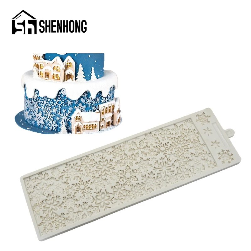 

SHENHONG Christmas Silicone Fondant Cake Mold Snowflakes Pattern Party DIY Gum Paste Sugar Craft Pastry Border Decorating Mould